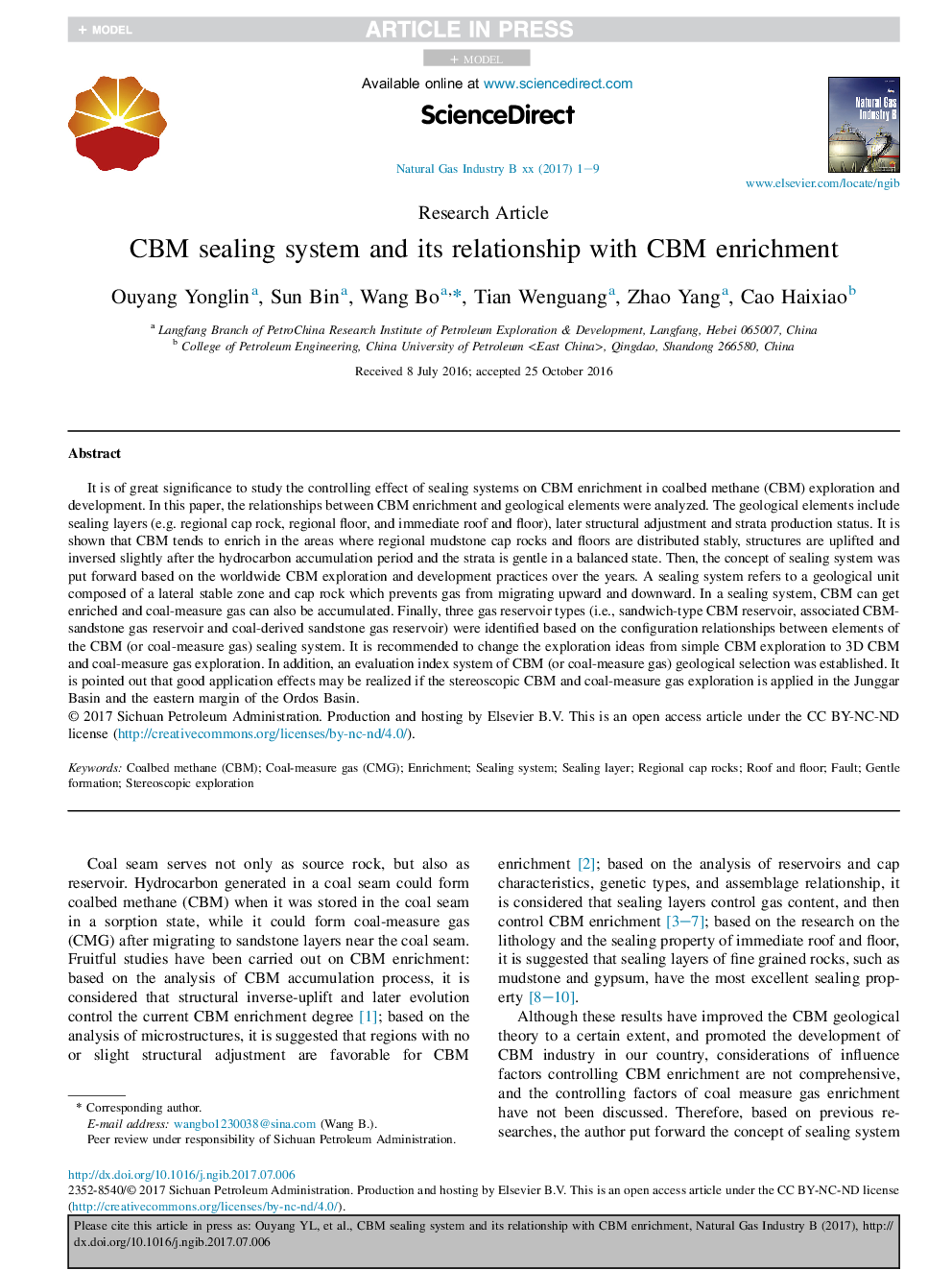 CBM sealing system and its relationship with CBM enrichment