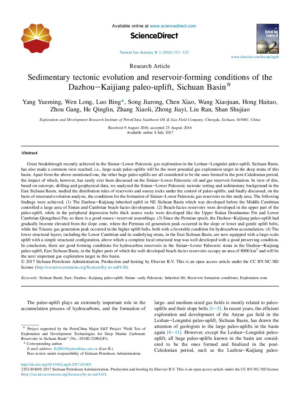 Sedimentary tectonic evolution and reservoir-forming conditions of the Dazhou-Kaijiang paleo-uplift, Sichuan Basin