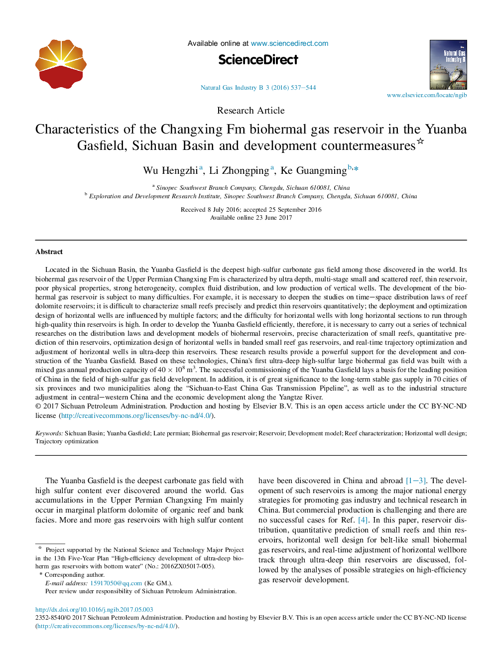 Characteristics of the Changxing Fm biohermal gas reservoir in the Yuanba Gasfield, Sichuan Basin and development countermeasures