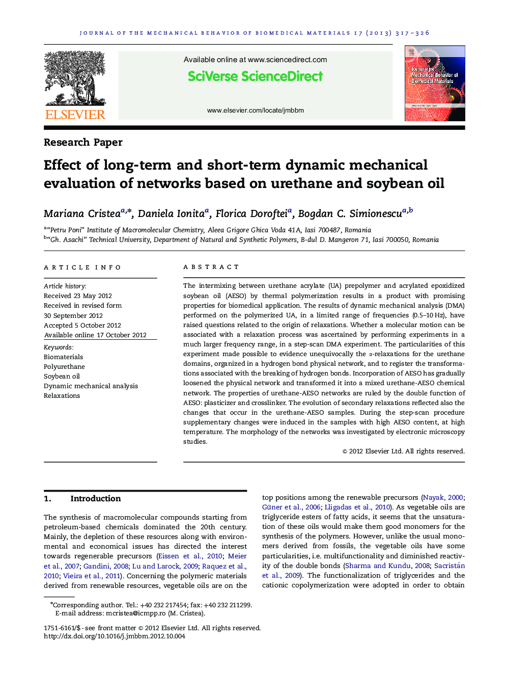 Effect of long-term and short-term dynamic mechanical evaluation of networks based on urethane and soybean oil