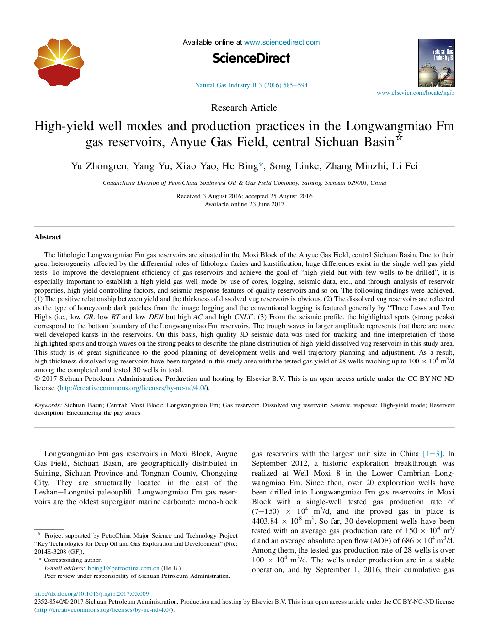 High-yield well modes and production practices in the Longwangmiao Fm gas reservoirs, Anyue Gas Field, central Sichuan Basin