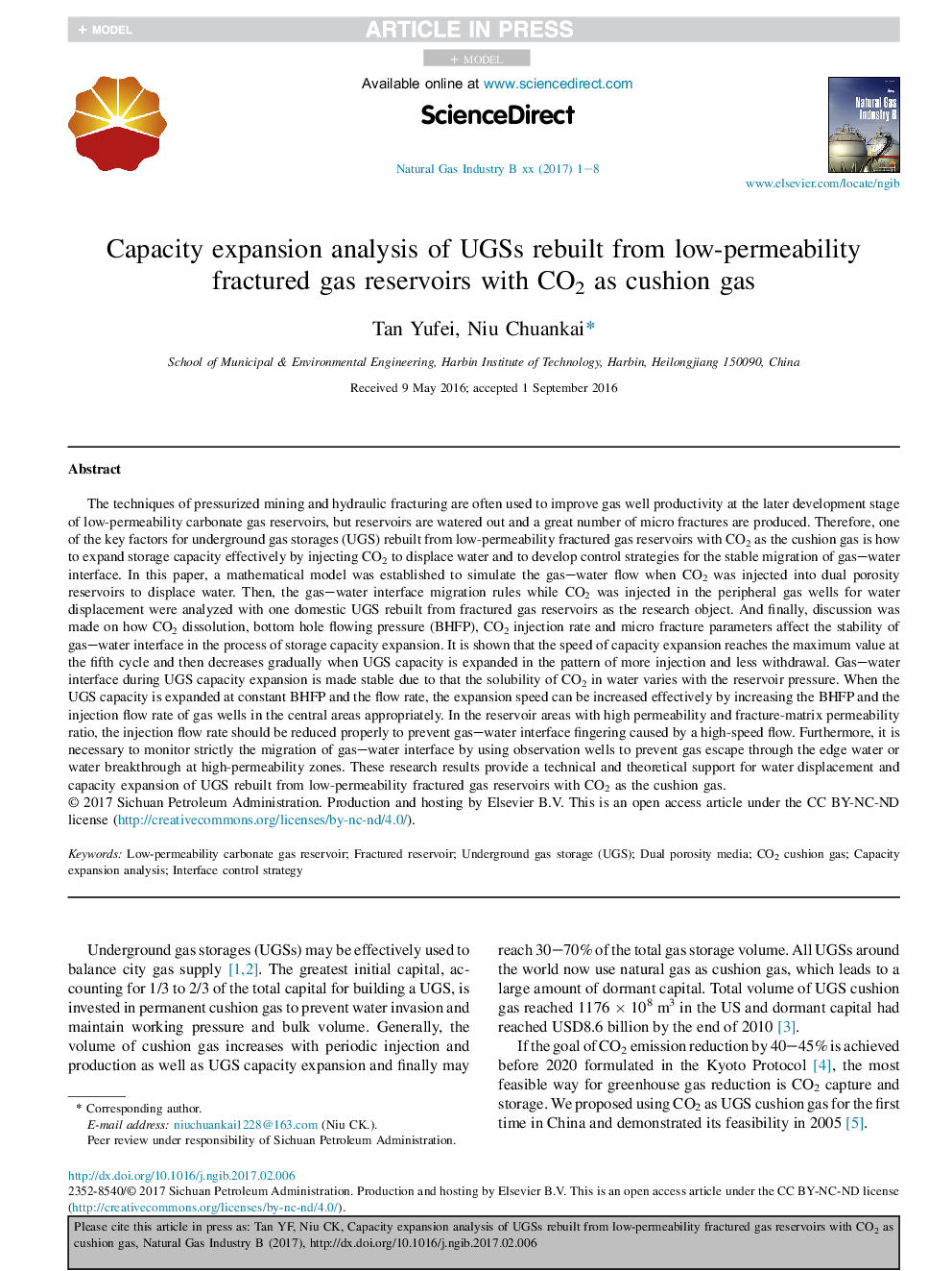 Capacity expansion analysis of UGSs rebuilt from low-permeability fractured gas reservoirs with CO2 as cushion gas