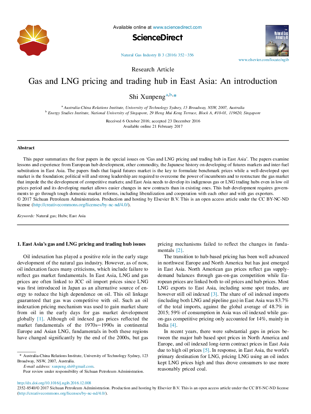 Gas and LNG pricing and trading hub in East Asia: An introduction