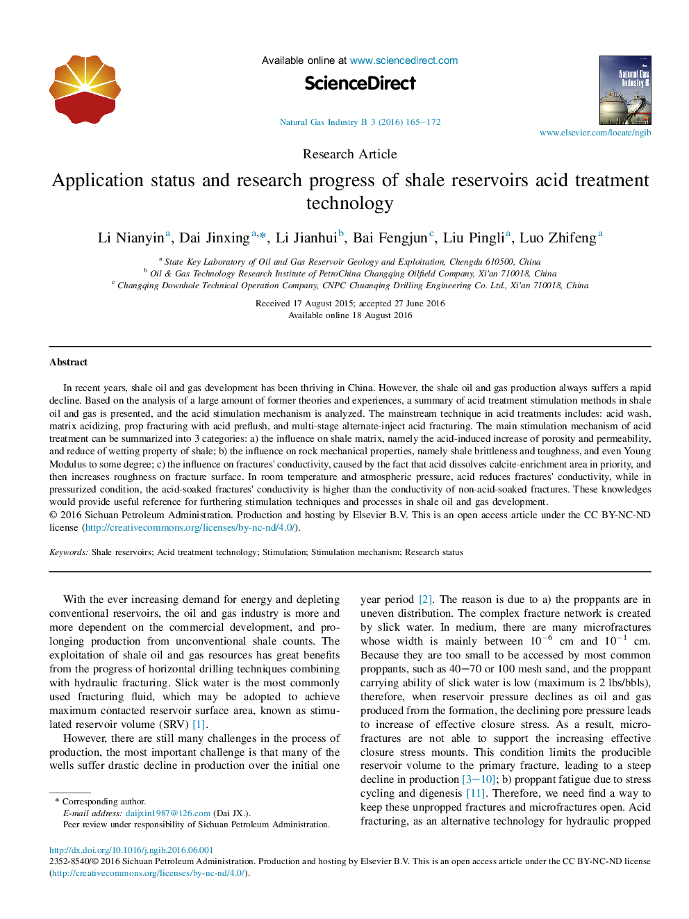 Application status and research progress of shale reservoirs acid treatment technology