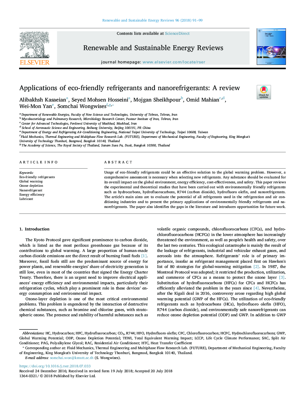 Applications of eco-friendly refrigerants and nanorefrigerants: A review