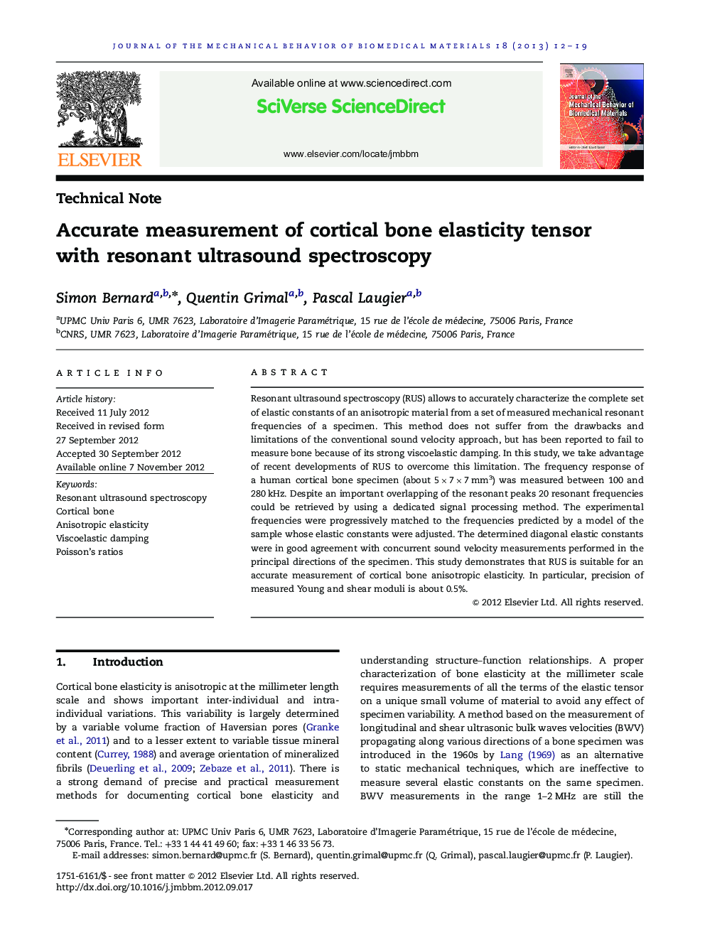 Accurate measurement of cortical bone elasticity tensor with resonant ultrasound spectroscopy