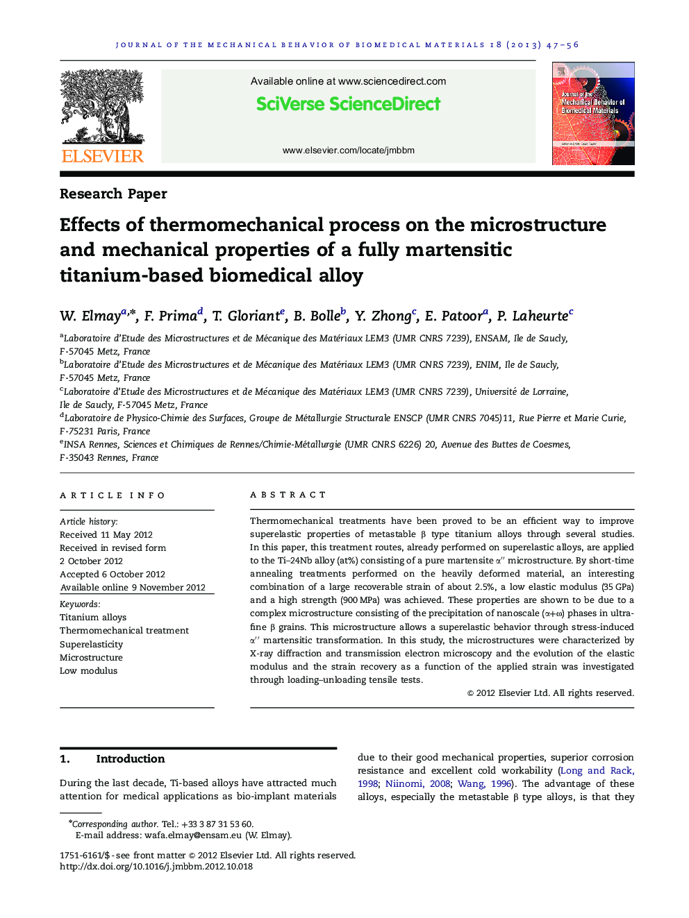 Effects of thermomechanical process on the microstructure and mechanical properties of a fully martensitic titanium-based biomedical alloy