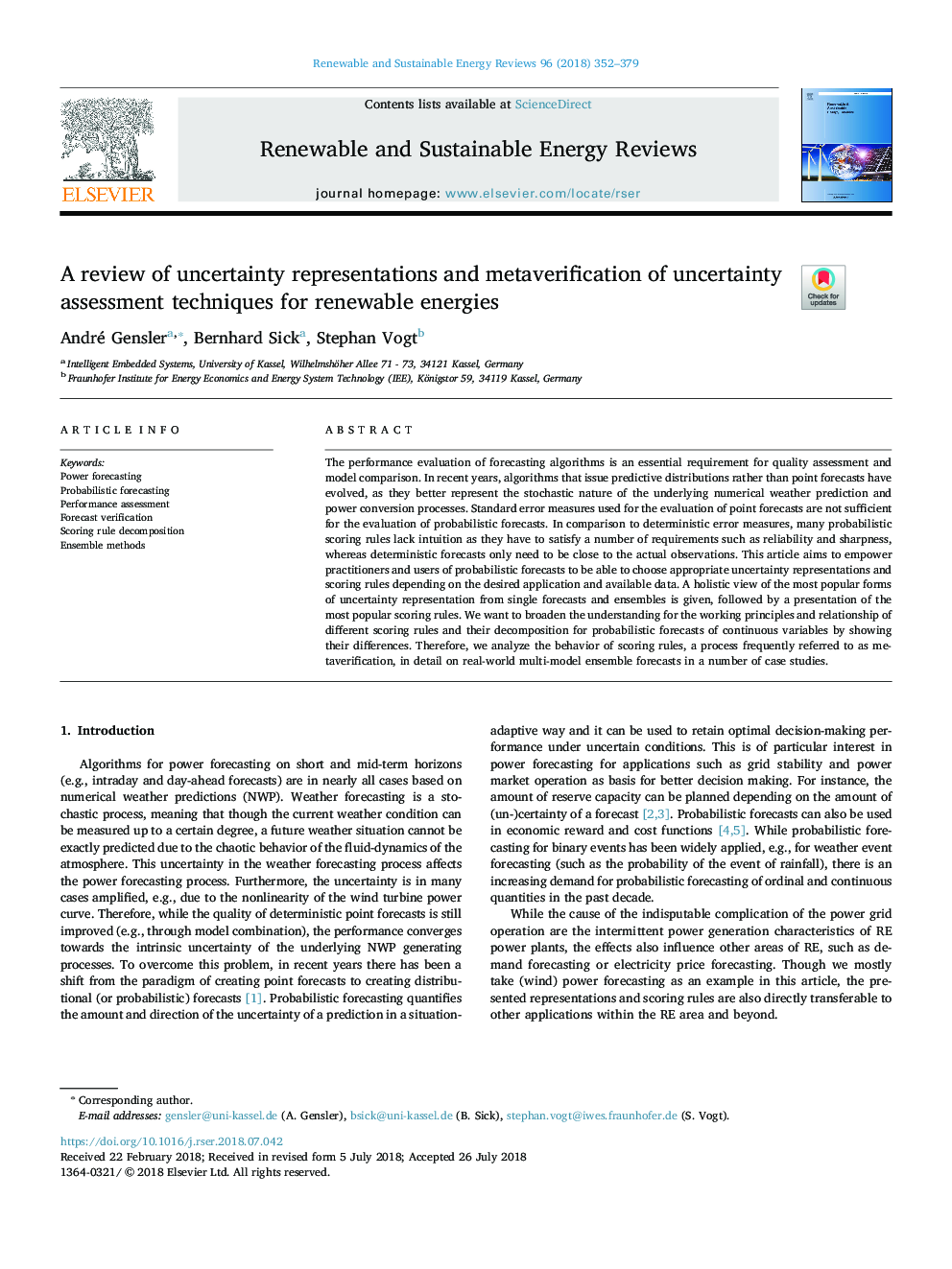 A review of uncertainty representations and metaverification of uncertainty assessment techniques for renewable energies