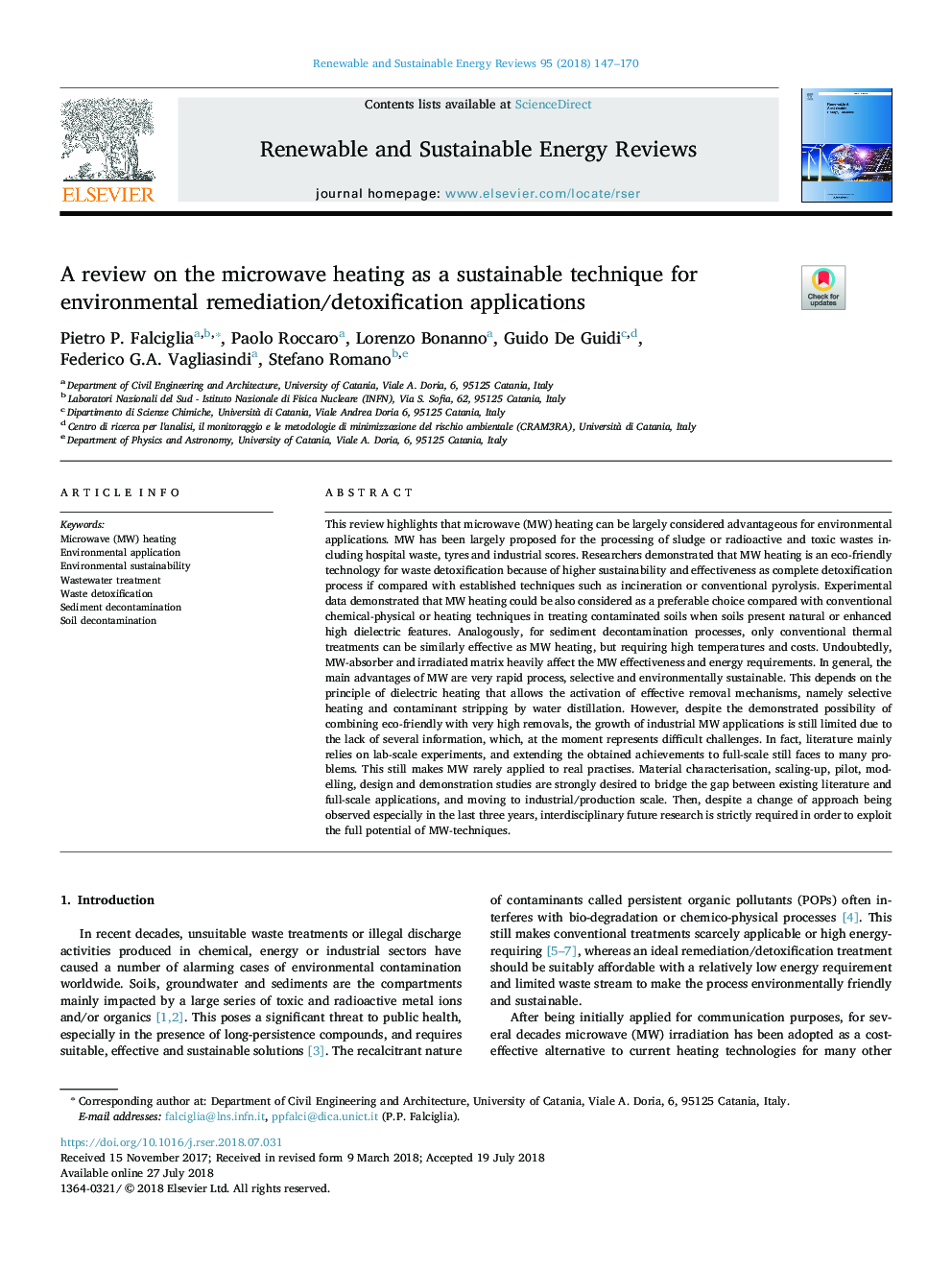 A review on the microwave heating as a sustainable technique for environmental remediation/detoxification applications