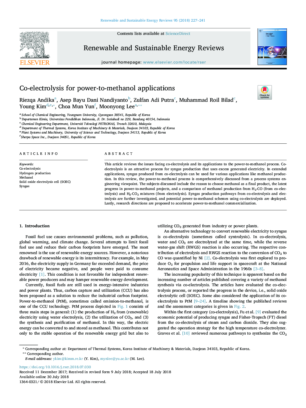 Co-electrolysis for power-to-methanol applications