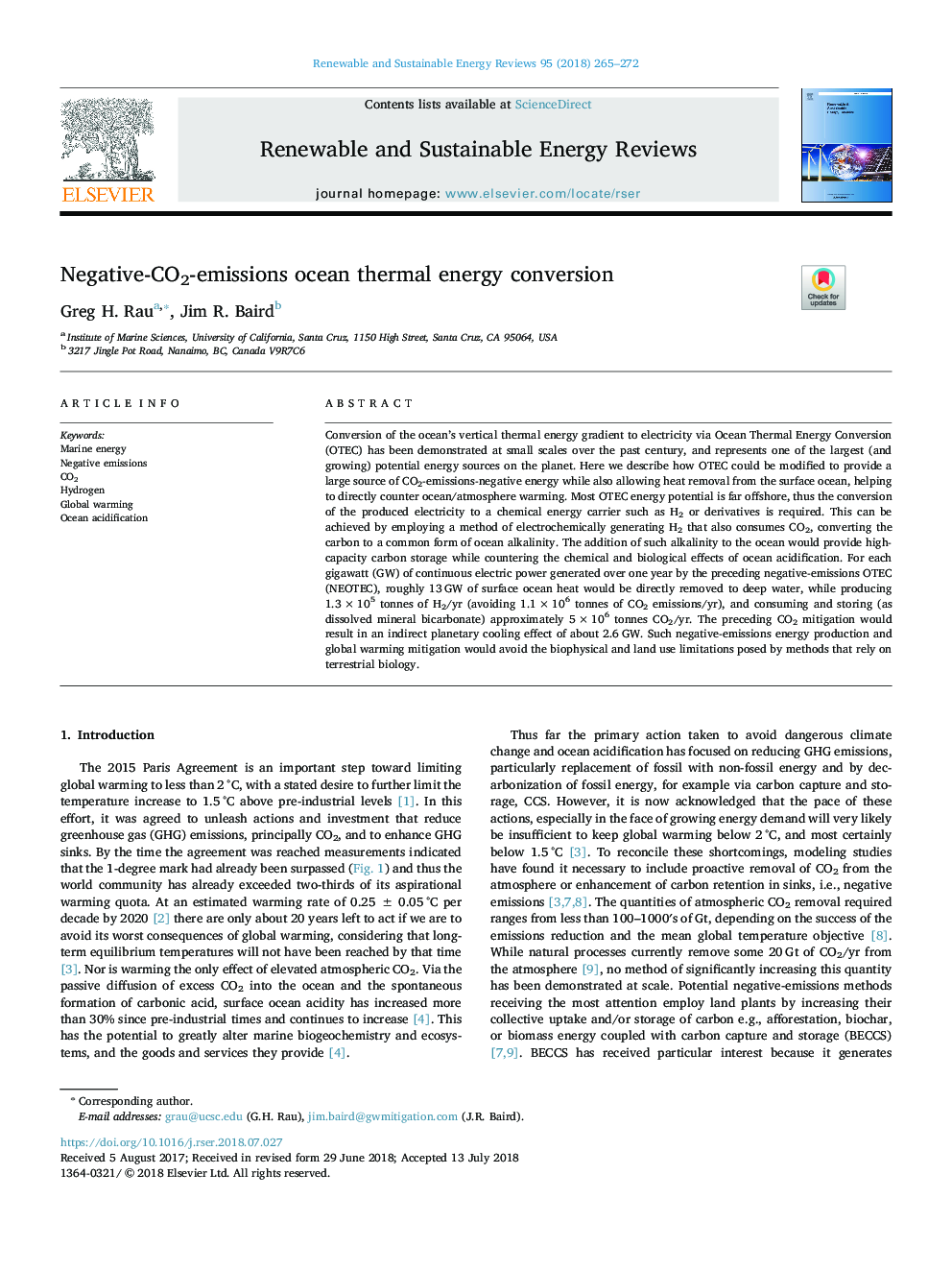 Negative-CO2-emissions ocean thermal energy conversion