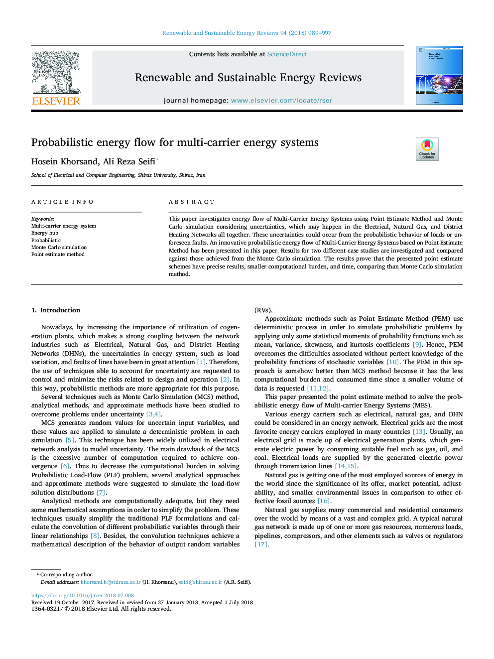 Probabilistic energy flow for multi-carrier energy systems