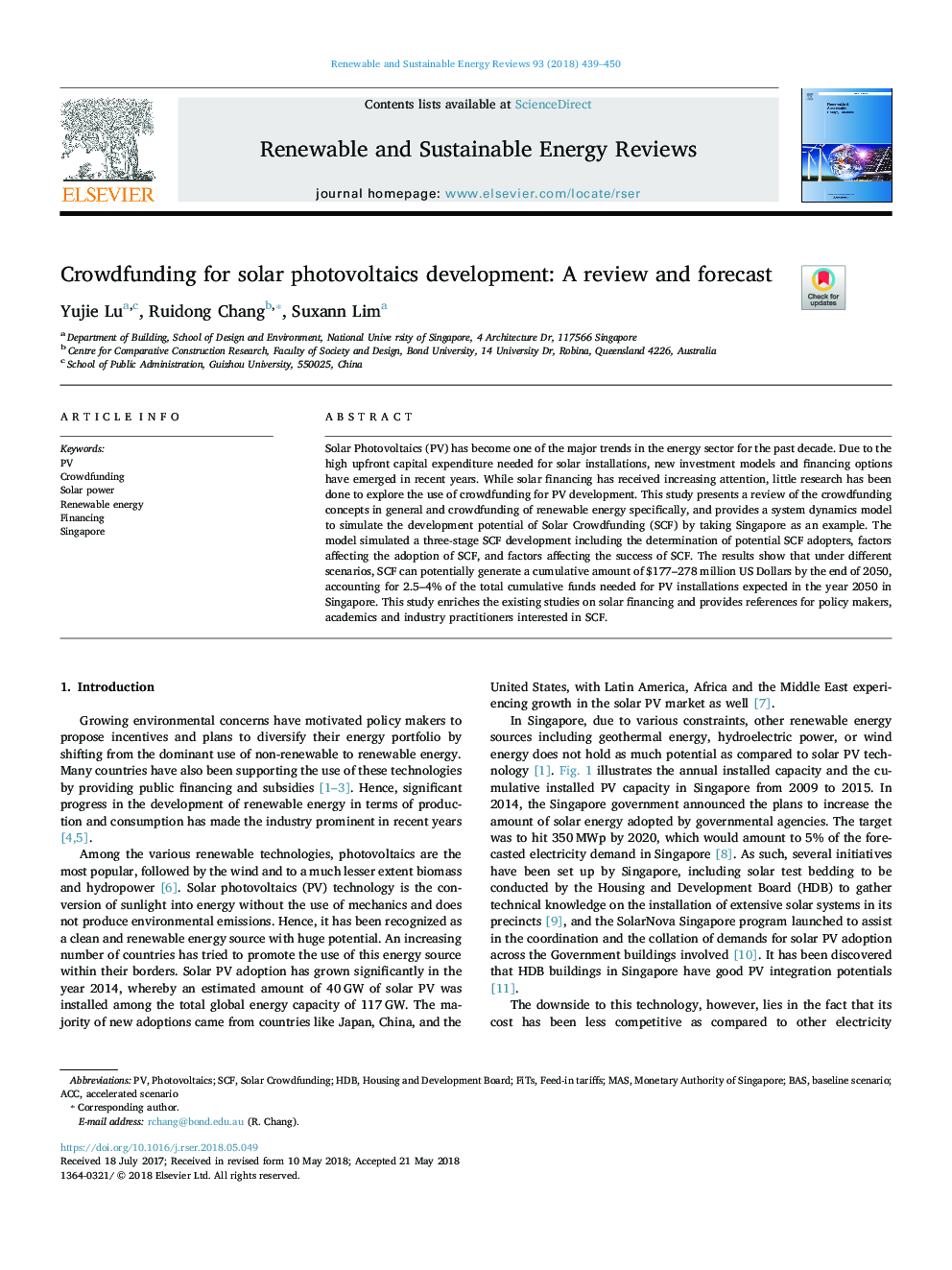 Crowdfunding for solar photovoltaics development: A review and forecast