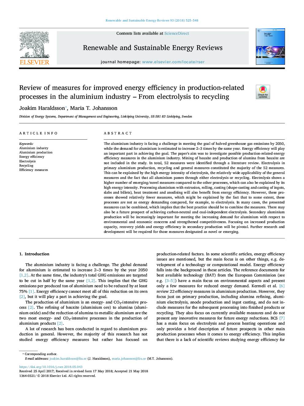 Review of measures for improved energy efficiency in production-related processes in the aluminium industry - From electrolysis to recycling