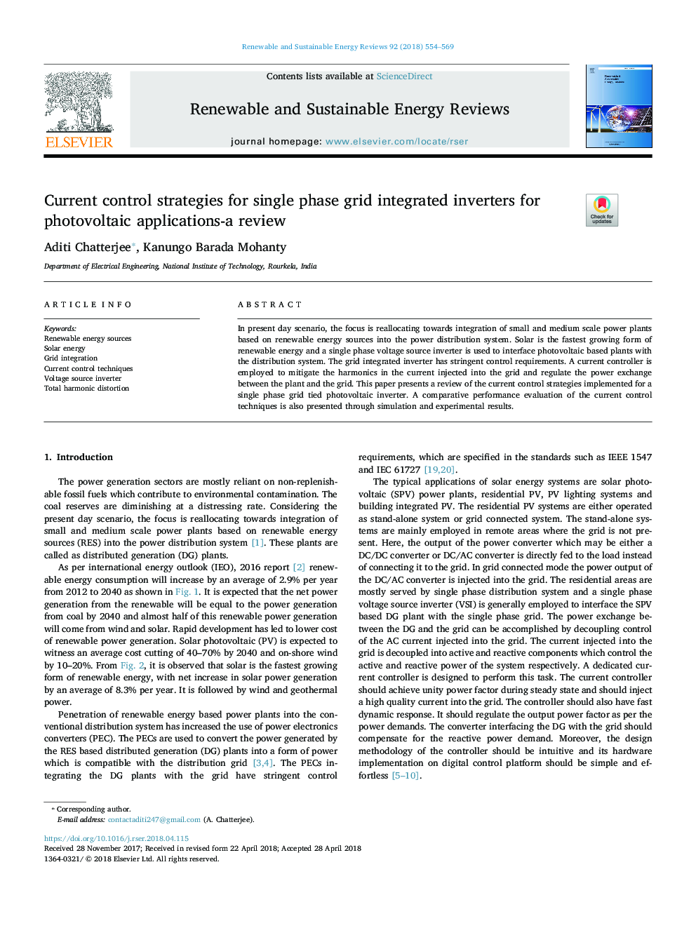 Current control strategies for single phase grid integrated inverters for photovoltaic applications-a review