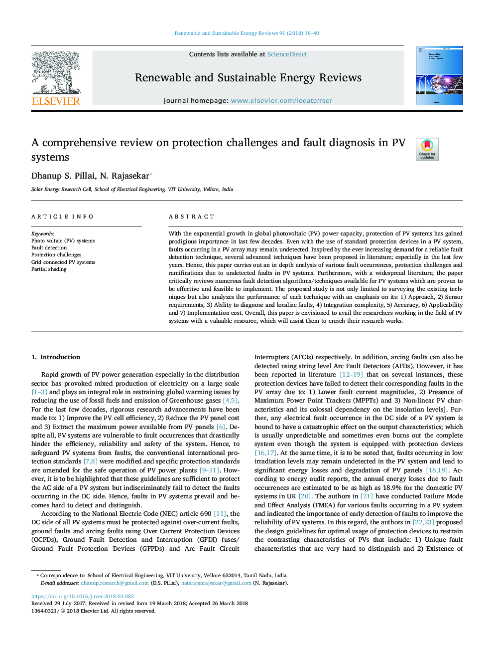 A comprehensive review on protection challenges and fault diagnosis in PV systems