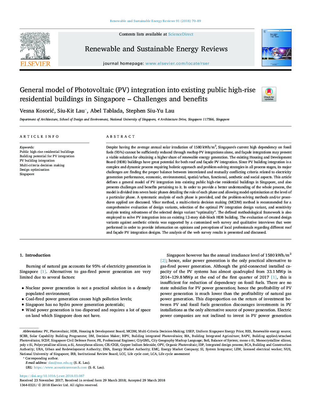 General model of Photovoltaic (PV) integration into existing public high-rise residential buildings in Singapore - Challenges and benefits