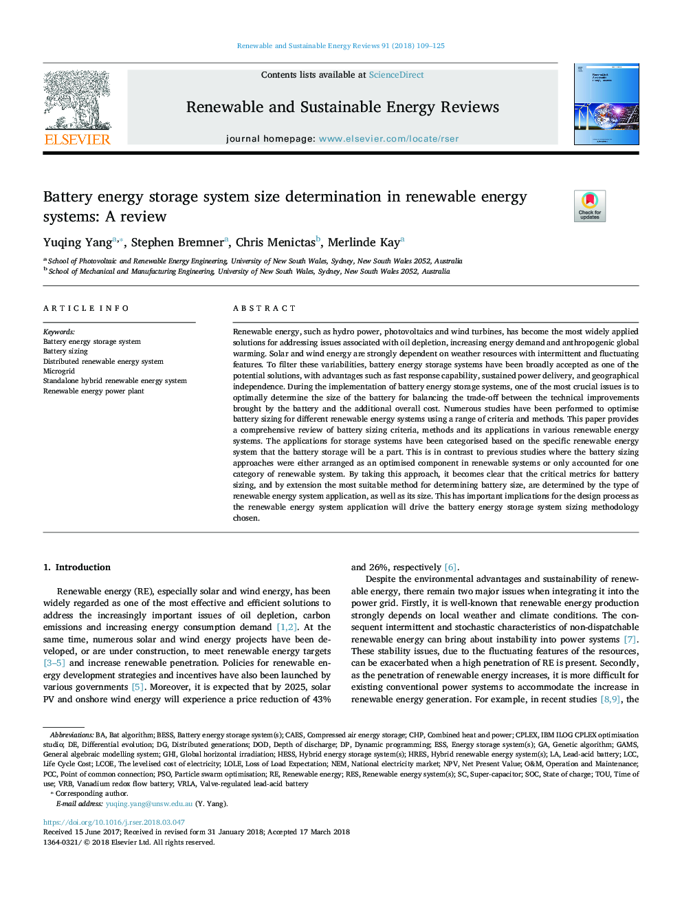 Battery energy storage system size determination in renewable energy systems: A review