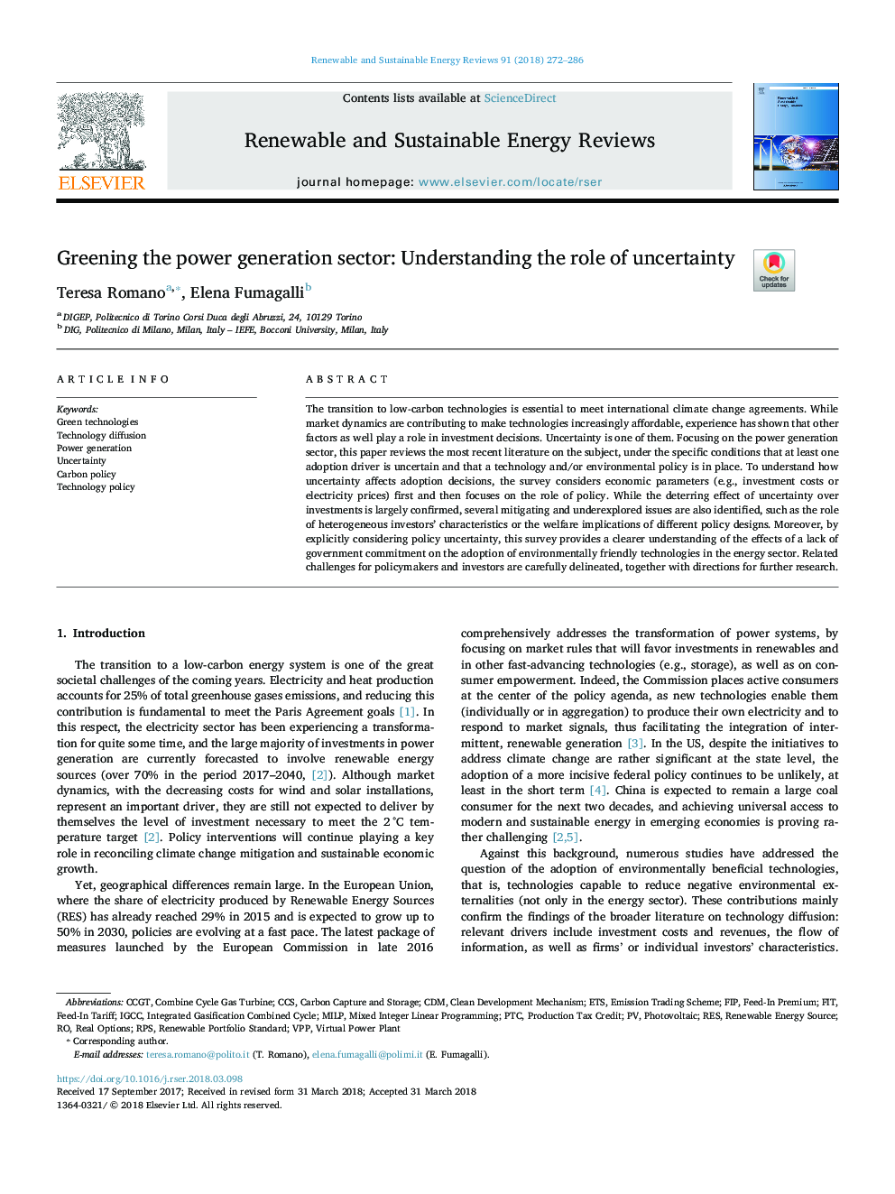 Greening the power generation sector: Understanding the role of uncertainty