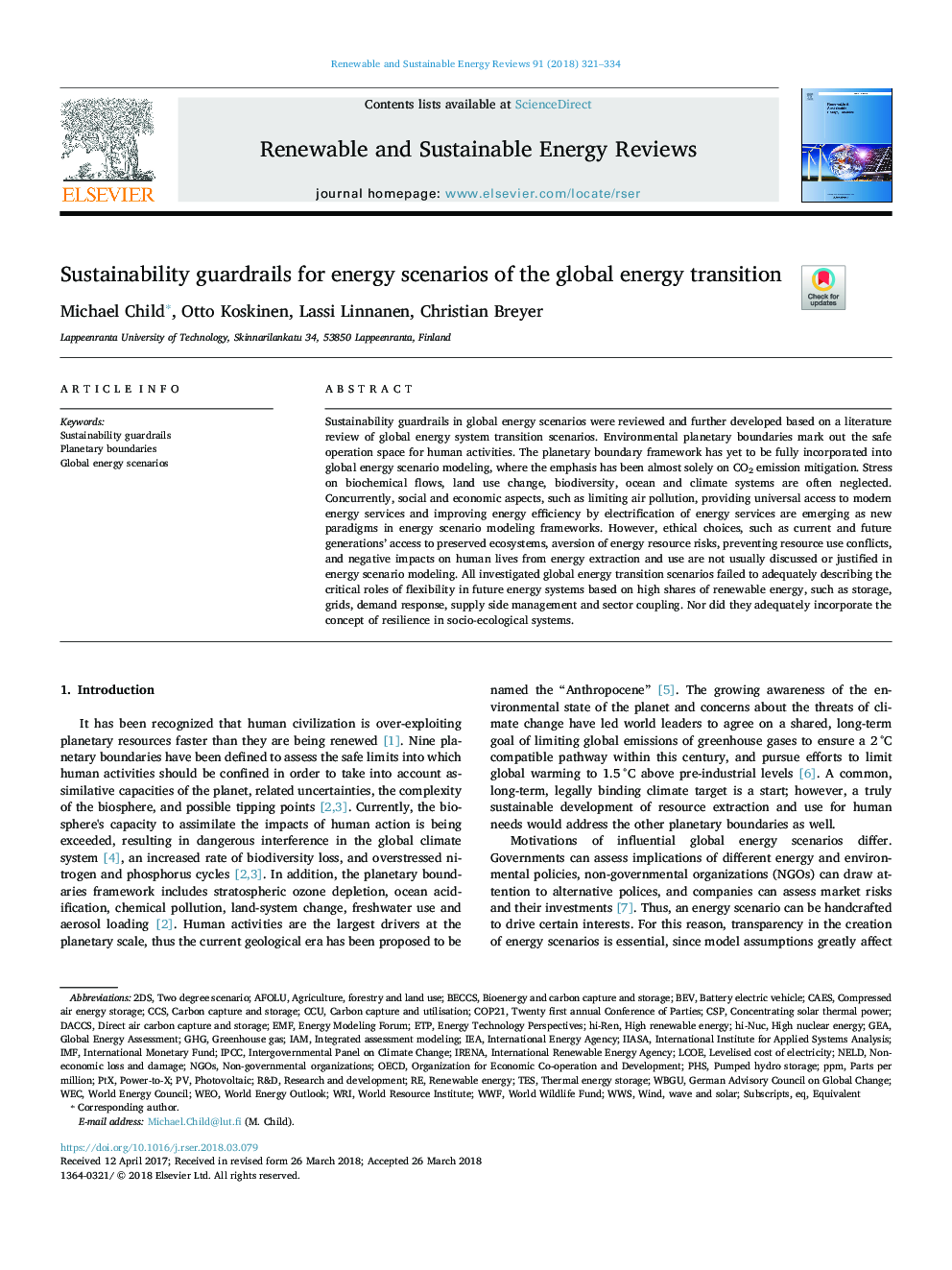 Sustainability guardrails for energy scenarios of the global energy transition