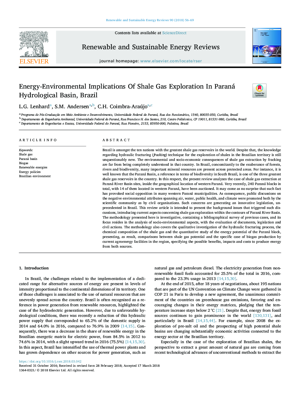 Energy-Environmental Implications Of Shale Gas Exploration In Paraná Hydrological Basin, Brazil