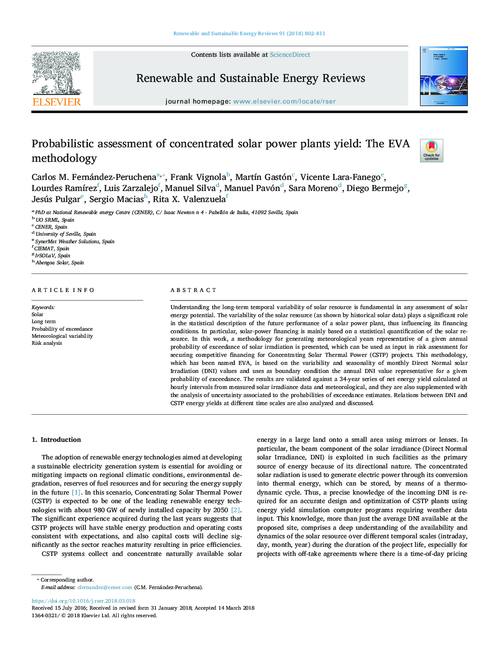 Probabilistic assessment of concentrated solar power plants yield: The EVA methodology