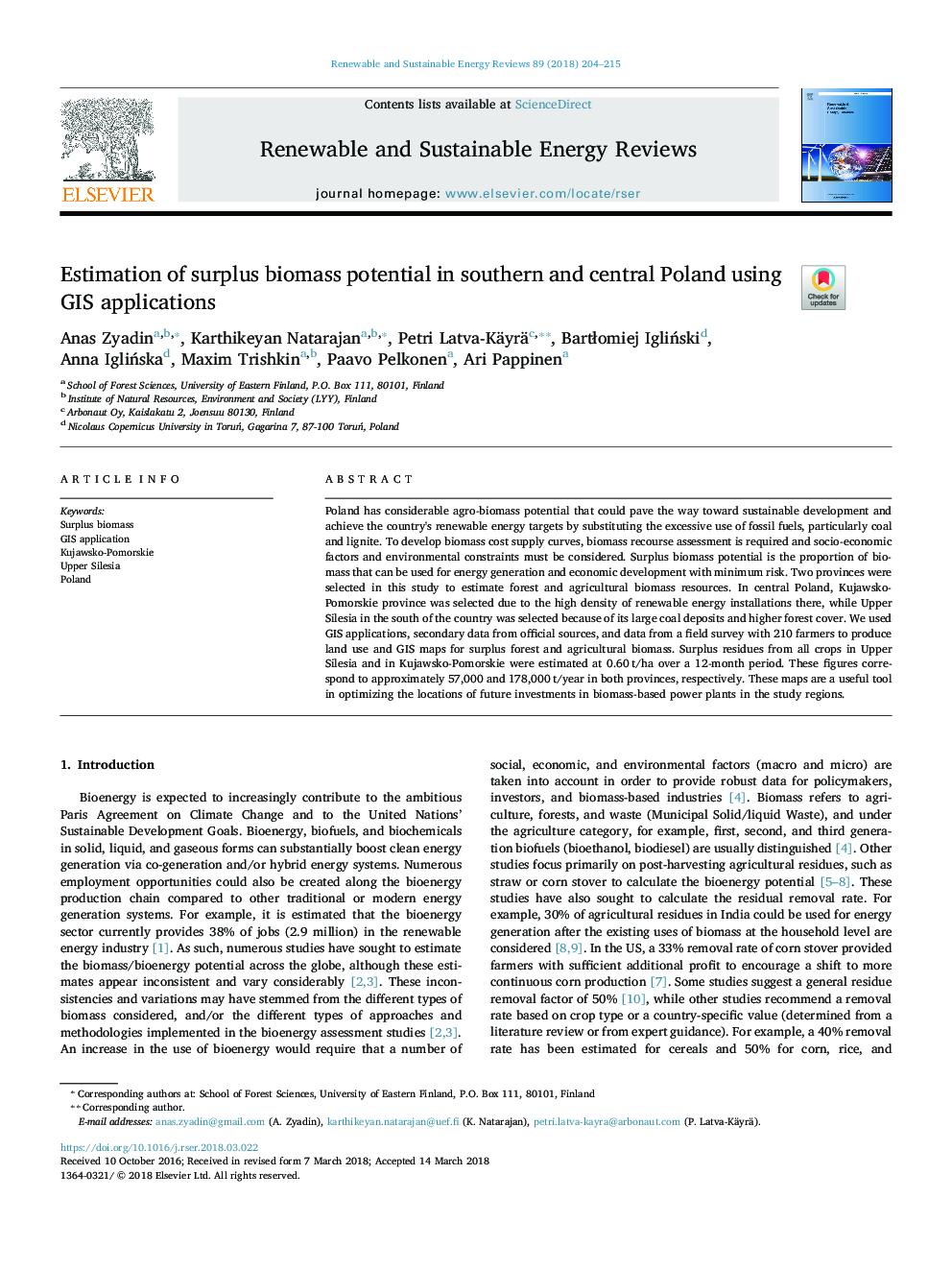 Estimation of surplus biomass potential in southern and central Poland using GIS applications