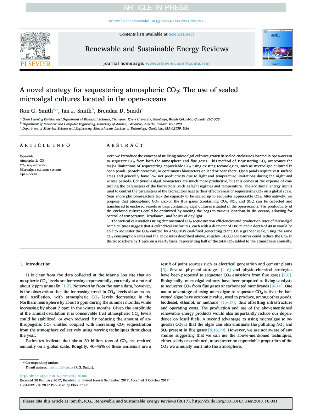 A novel strategy for sequestering atmospheric CO2: The use of sealed microalgal cultures located in the open-oceans