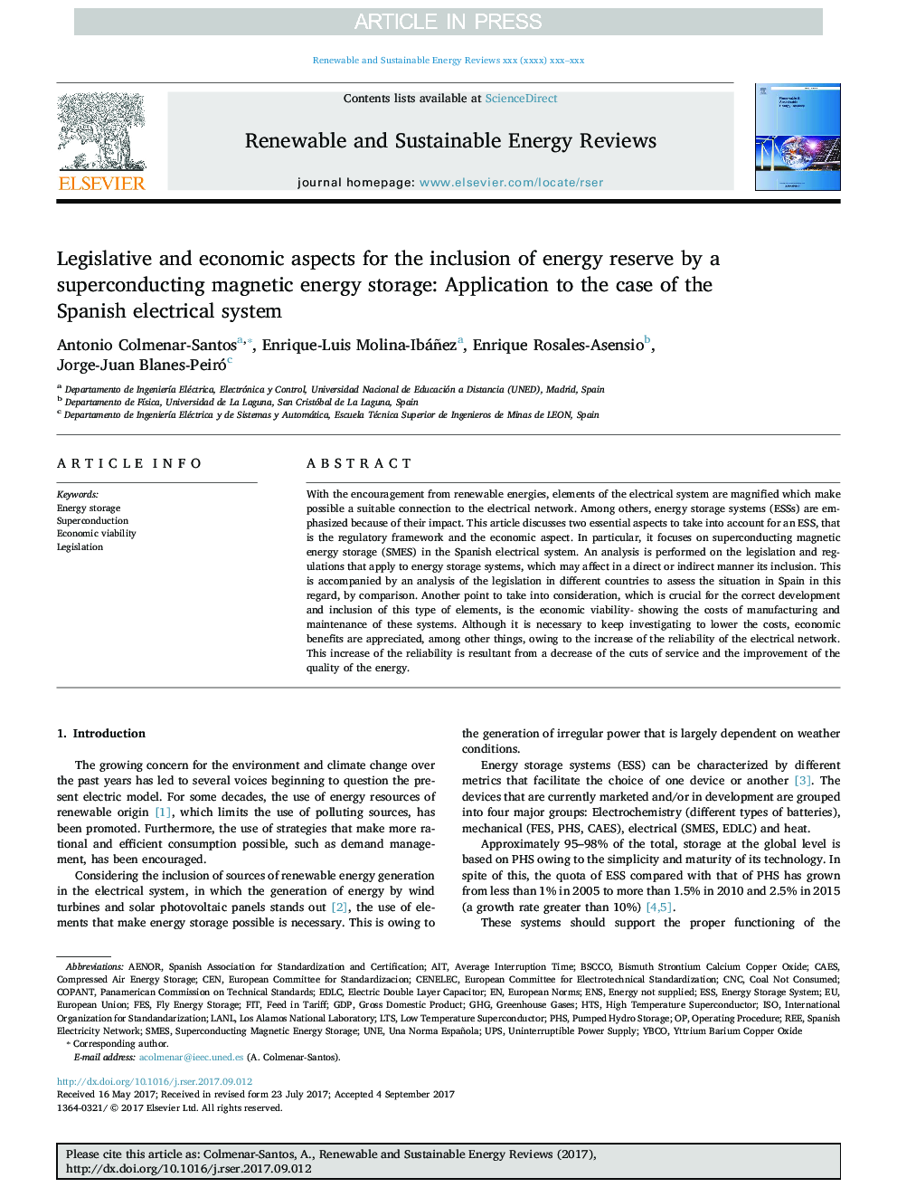 Legislative and economic aspects for the inclusion of energy reserve by a superconducting magnetic energy storage: Application to the case of the Spanish electrical system