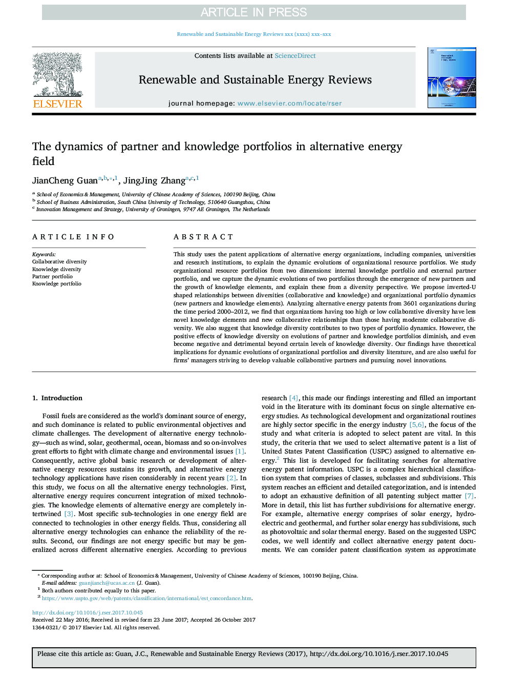 The dynamics of partner and knowledge portfolios in alternative energy field