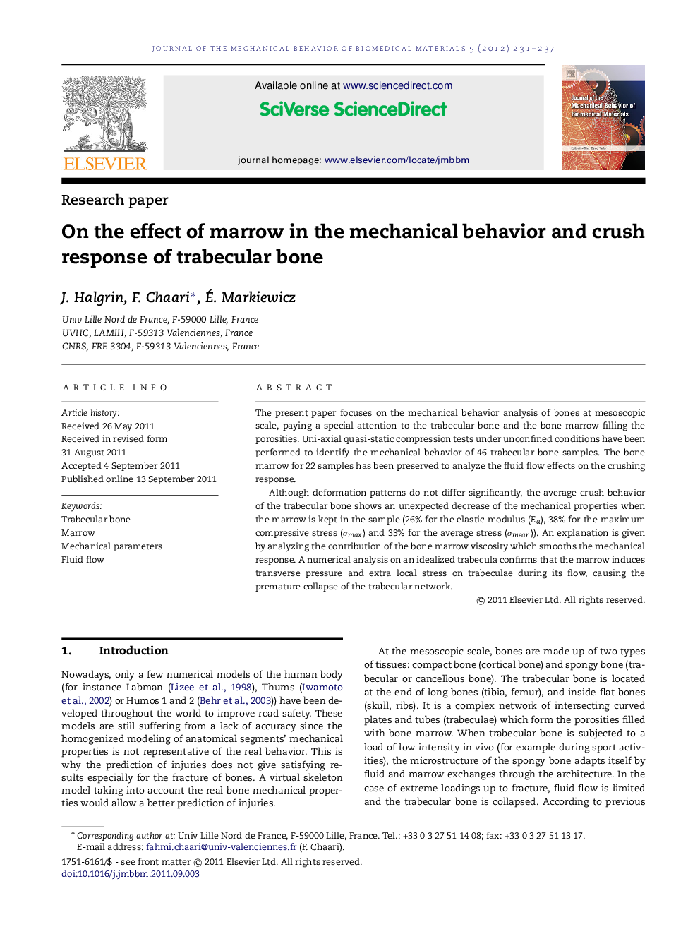 On the effect of marrow in the mechanical behavior and crush response of trabecular bone