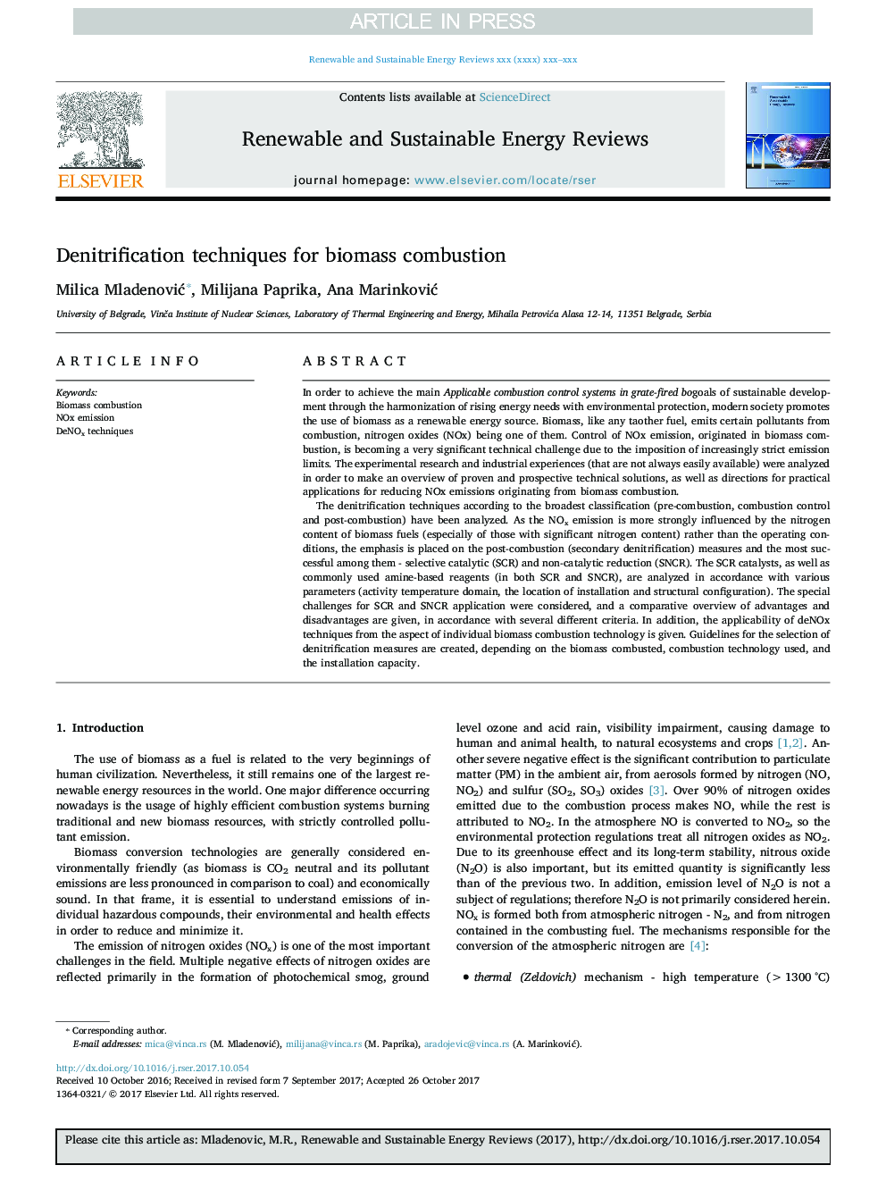 Denitrification techniques for biomass combustion