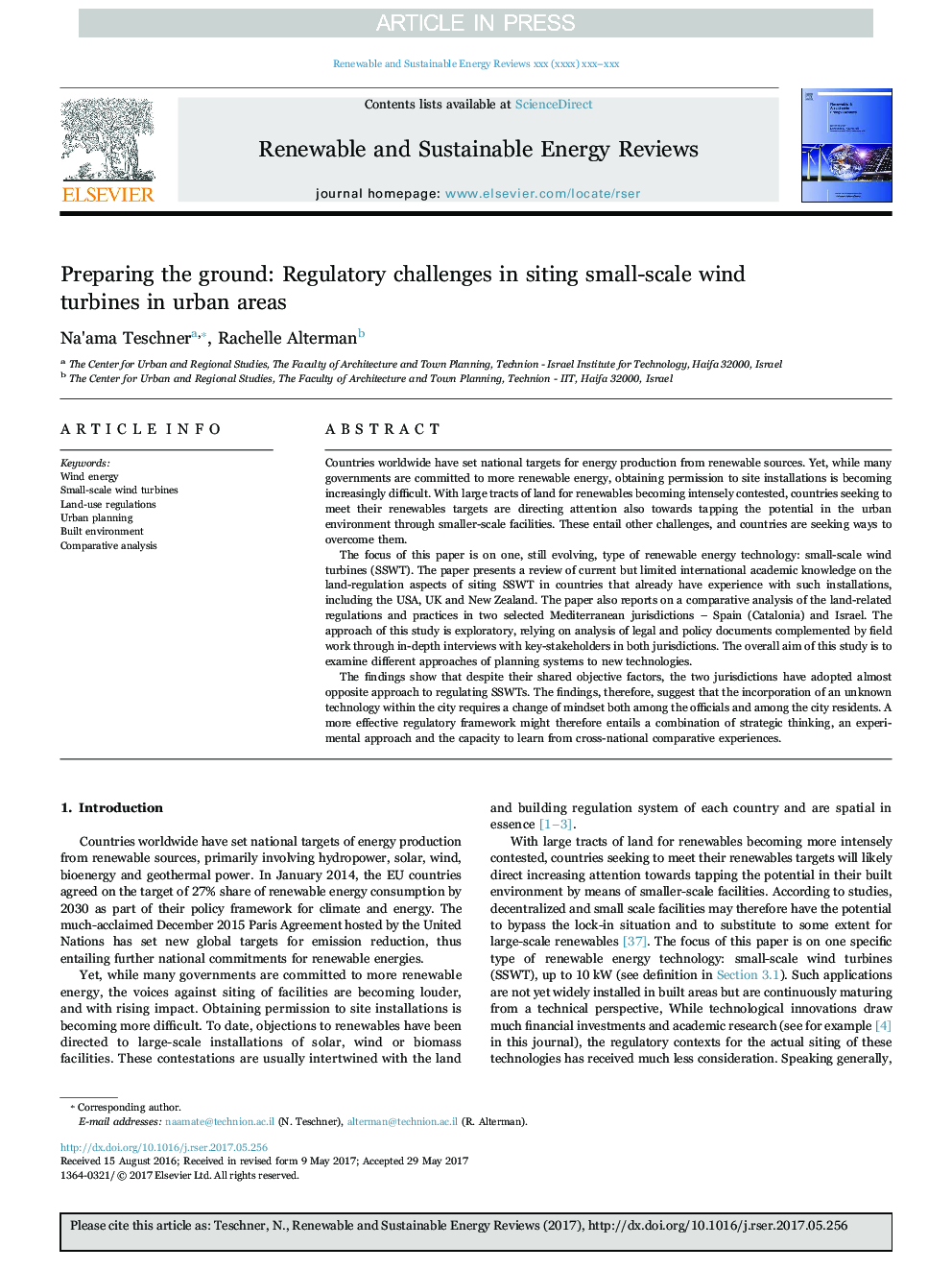 Preparing the ground: Regulatory challenges in siting small-scale wind turbines in urban areas