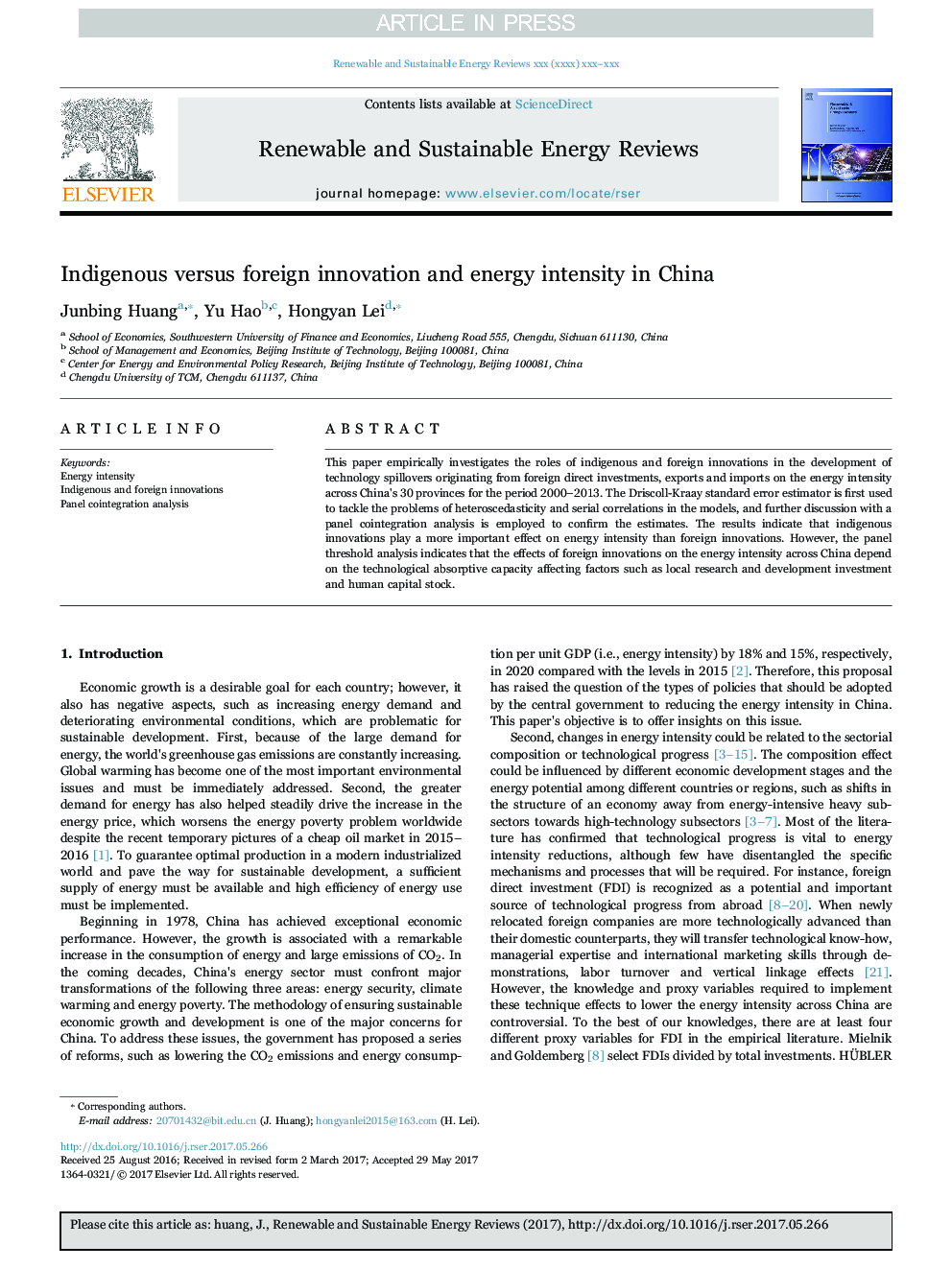 Indigenous versus foreign innovation and energy intensity in China
