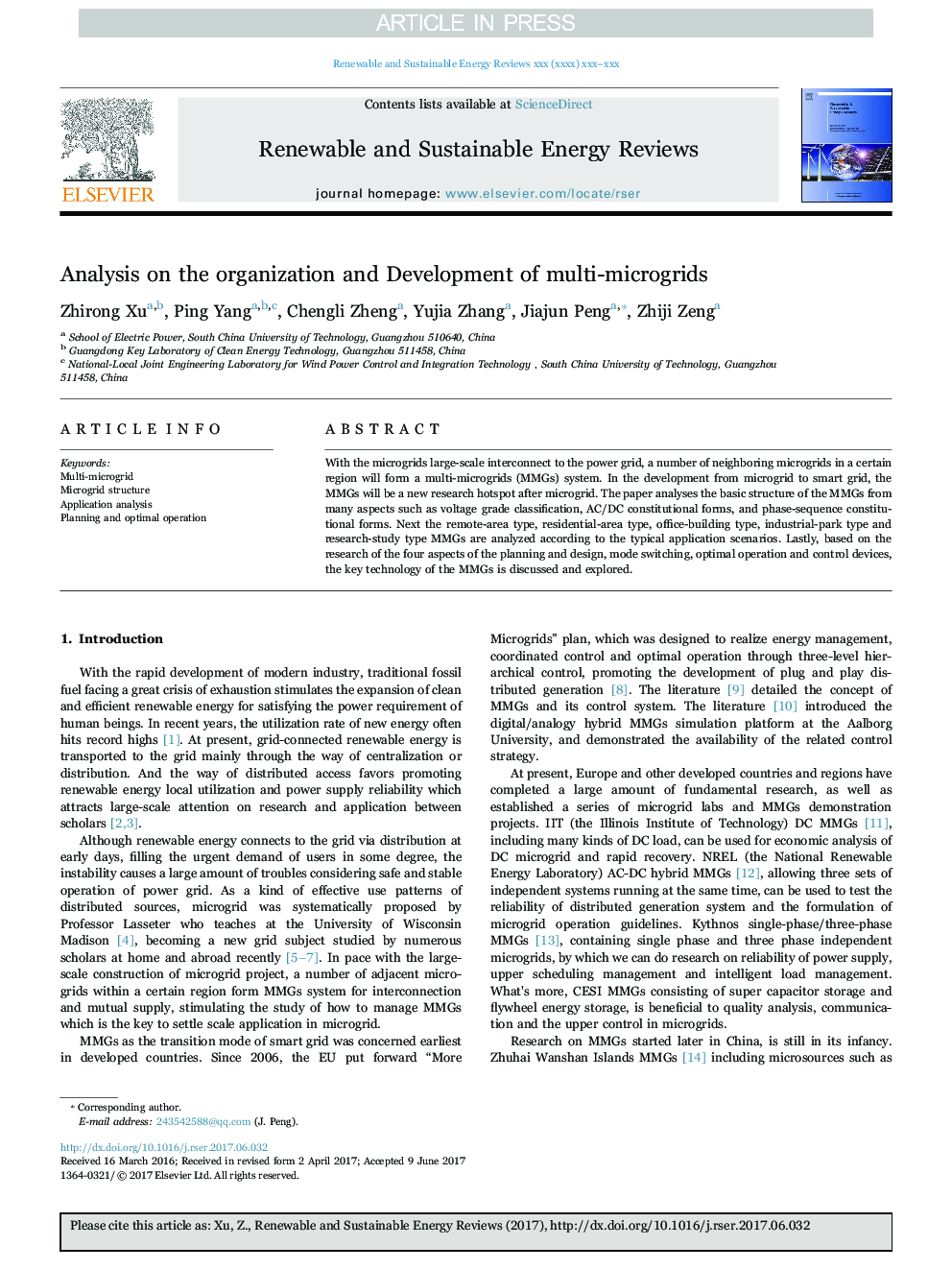 Analysis on the organization and Development of multi-microgrids