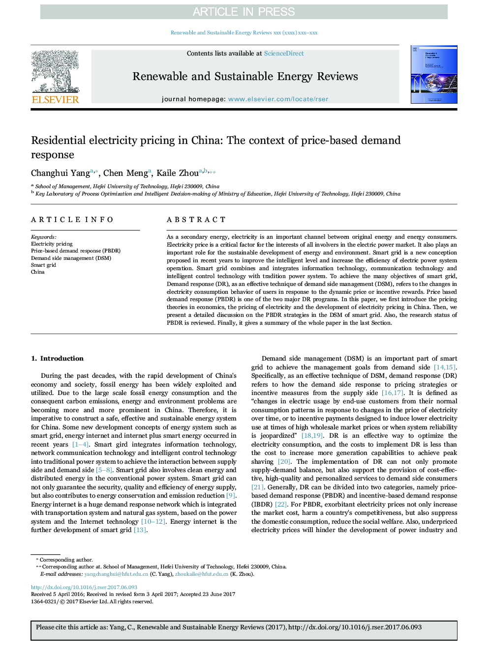 Residential electricity pricing in China: The context of price-based demand response