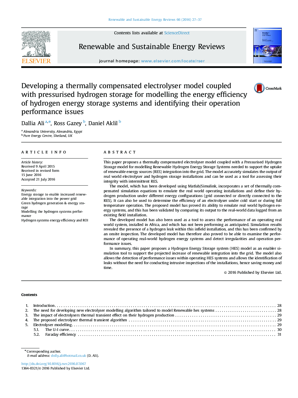 Developing a thermally compensated electrolyser model coupled with pressurised hydrogen storage for modelling the energy efficiency of hydrogen energy storage systems and identifying their operation performance issues