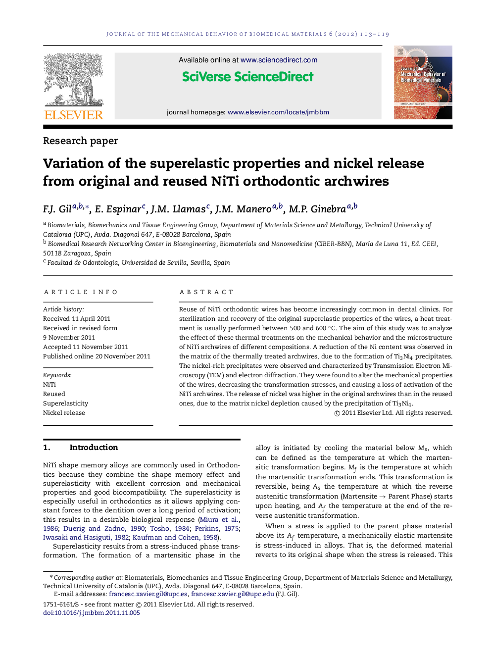 Variation of the superelastic properties and nickel release from original and reused NiTi orthodontic archwires