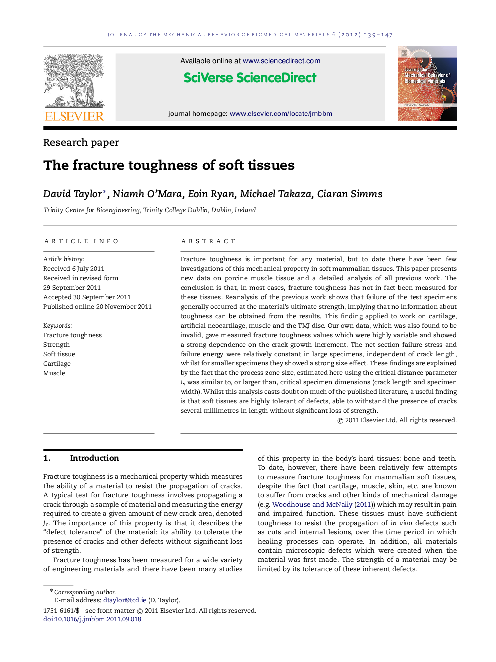 The fracture toughness of soft tissues