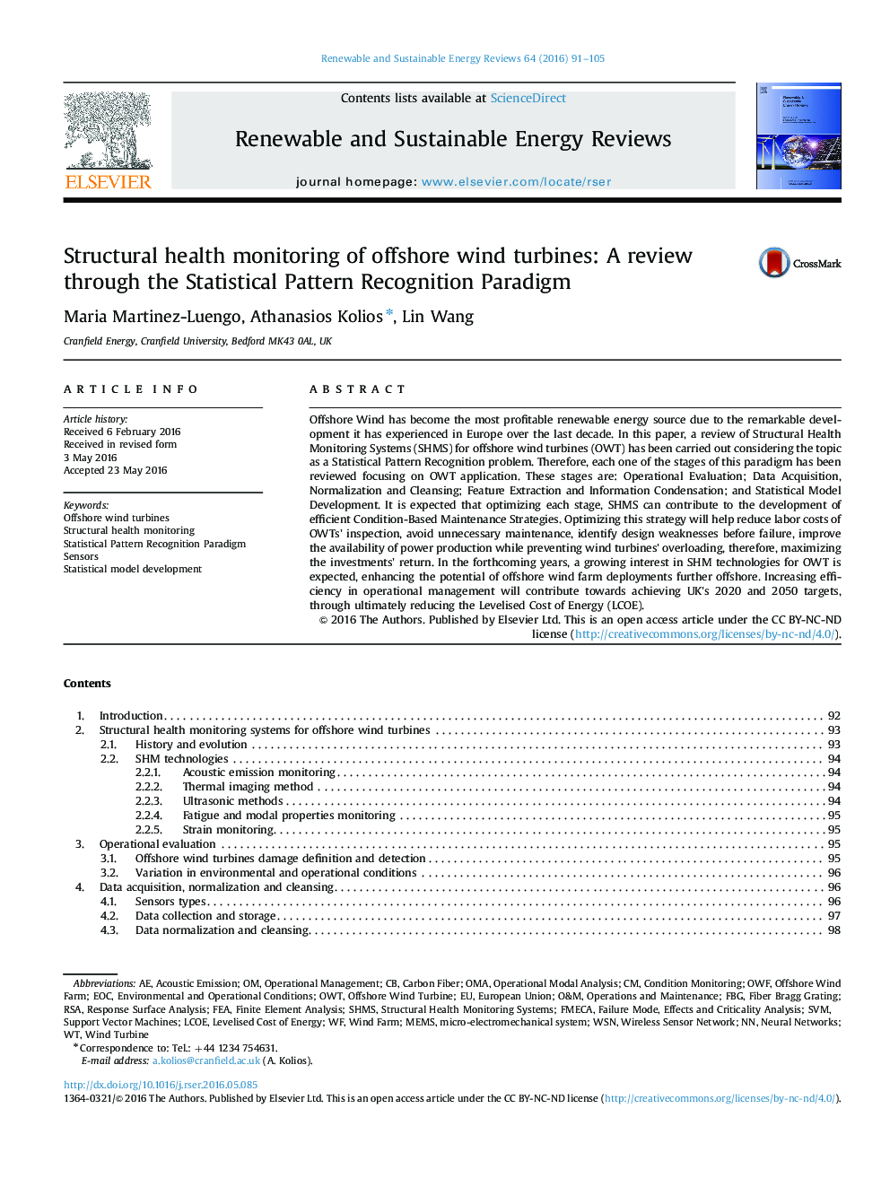 Structural health monitoring of offshore wind turbines: A review through the Statistical Pattern Recognition Paradigm