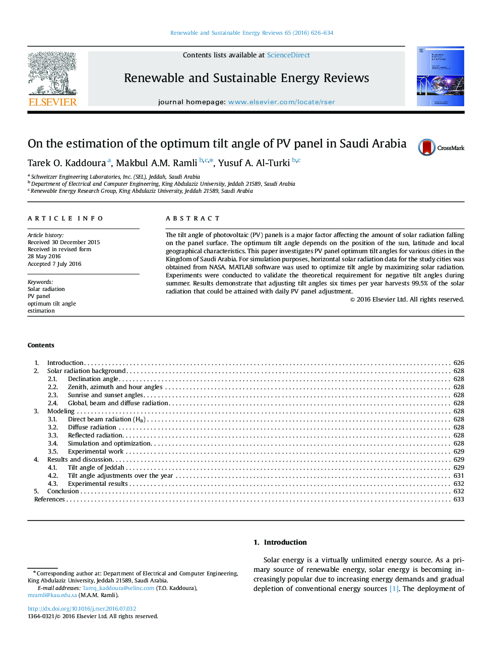 On the estimation of the optimum tilt angle of PV panel in Saudi Arabia