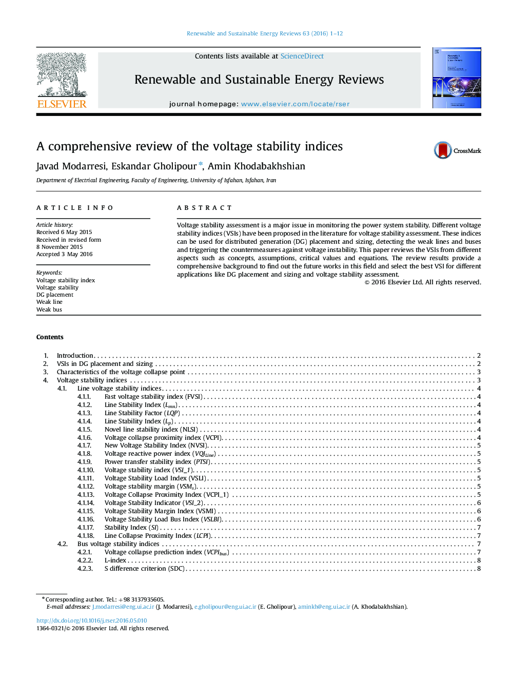A comprehensive review of the voltage stability indices