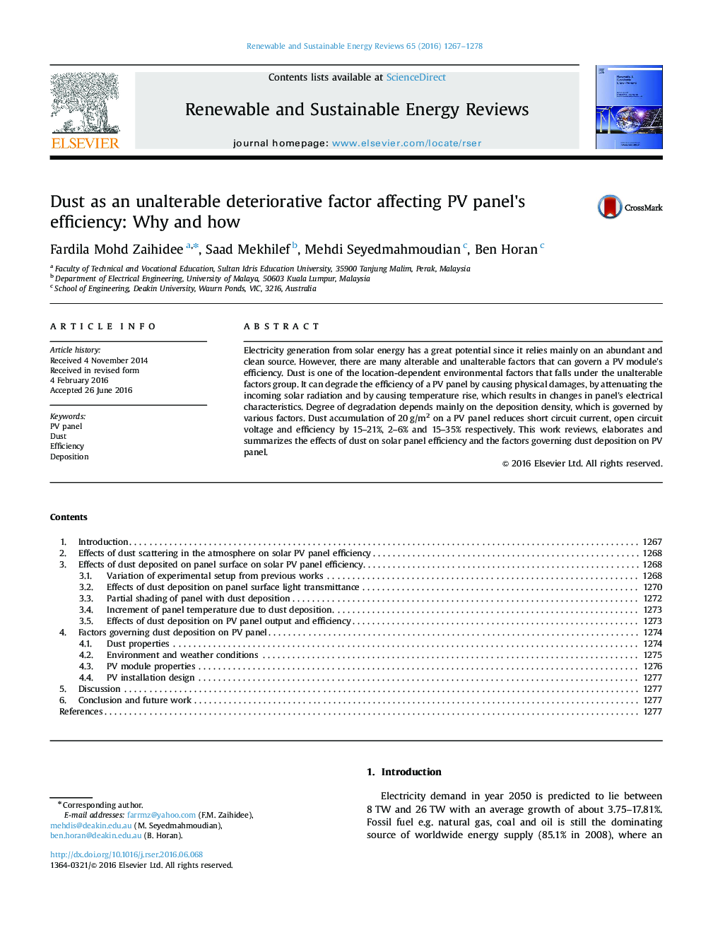 Dust as an unalterable deteriorative factor affecting PV panel's efficiency: Why and how