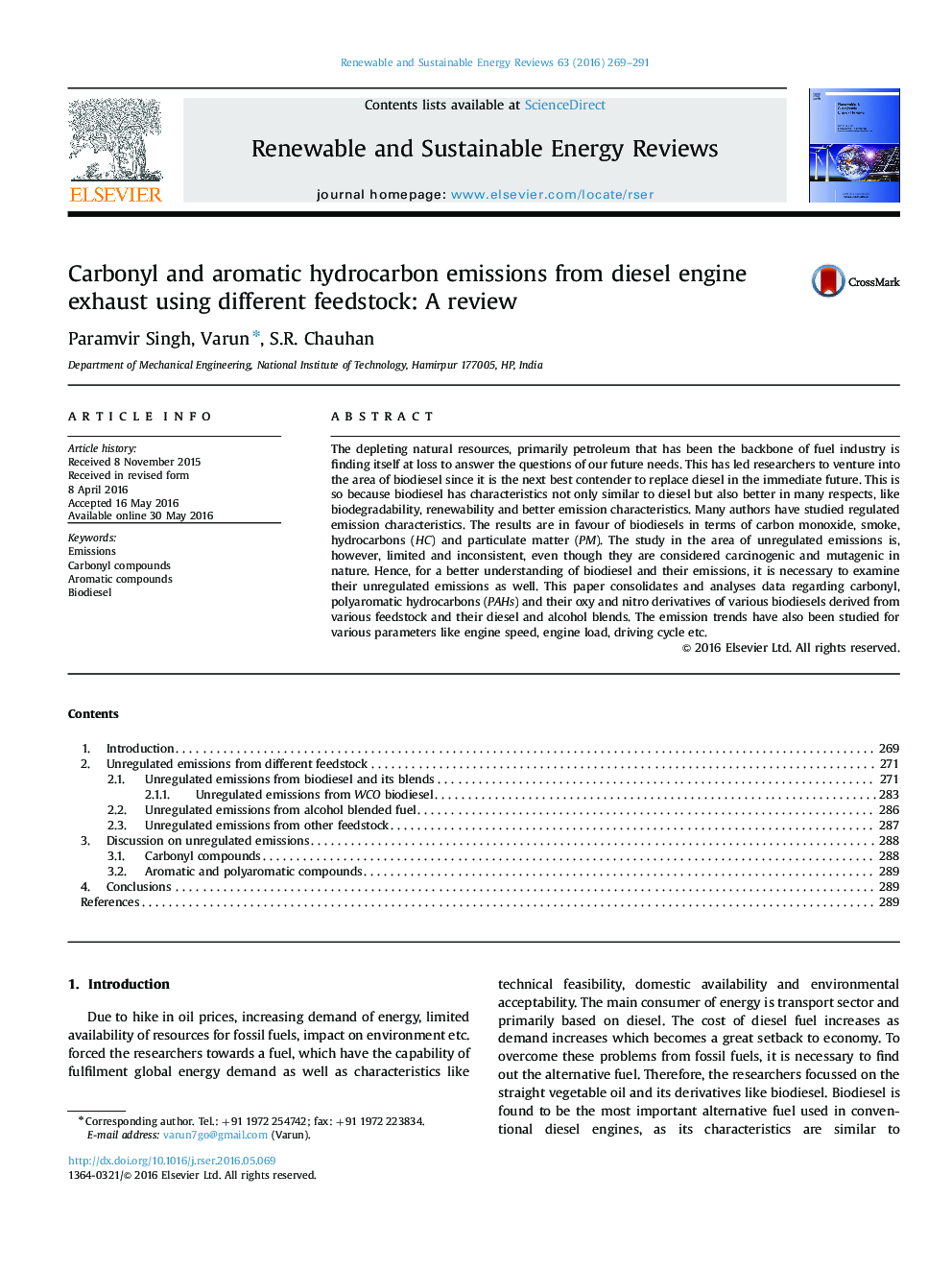 Carbonyl and aromatic hydrocarbon emissions from diesel engine exhaust using different feedstock: A review