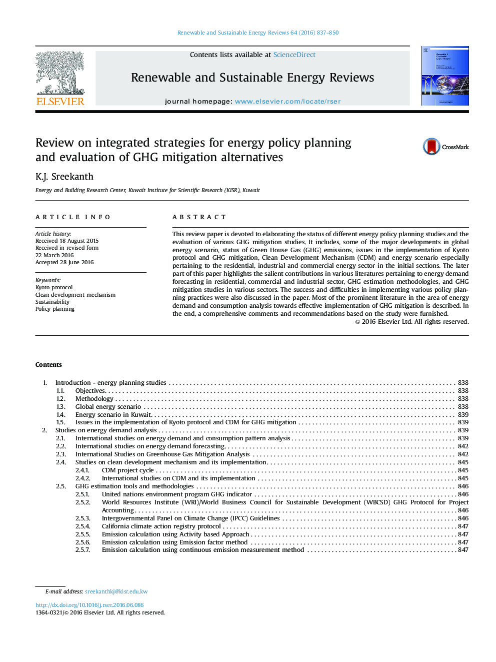 Review on integrated strategies for energy policy planning and evaluation of GHG mitigation alternatives