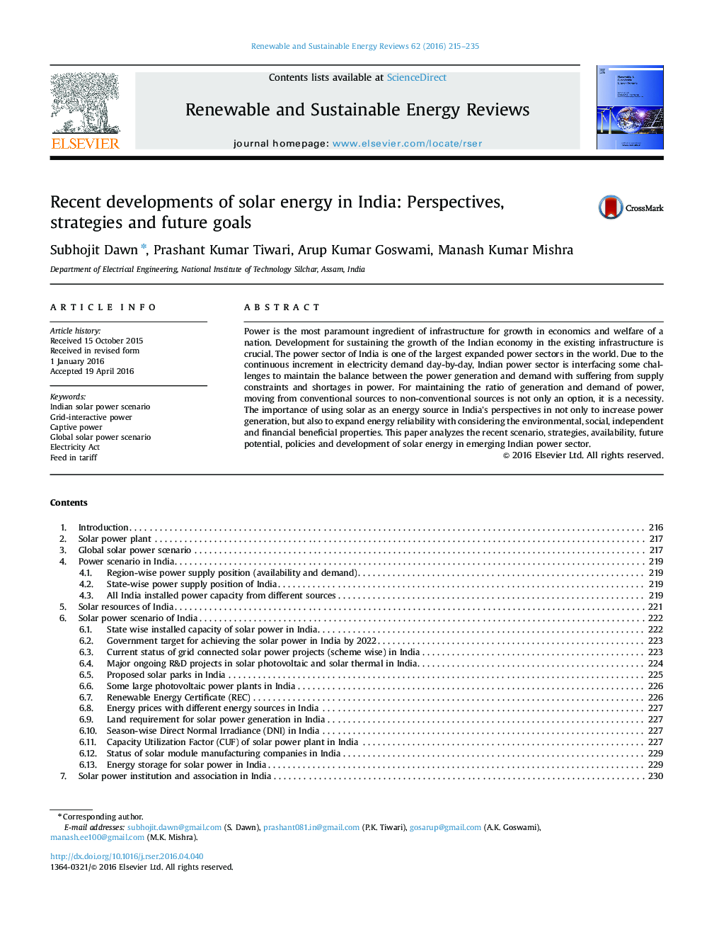 Recent developments of solar energy in India: Perspectives, strategies and future goals