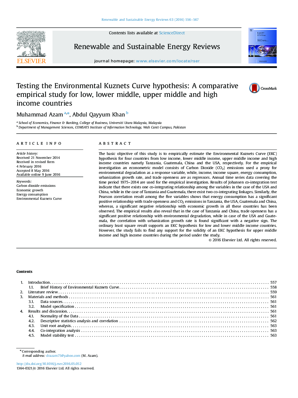 Testing the Environmental Kuznets Curve hypothesis: A comparative empirical study for low, lower middle, upper middle and high income countries