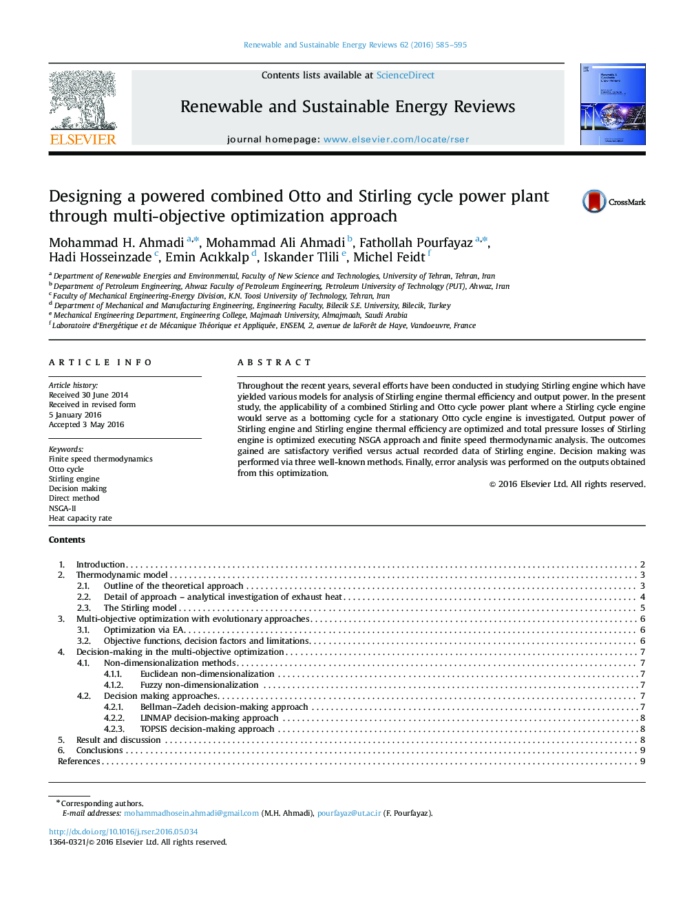 Designing a powered combined Otto and Stirling cycle power plant through multi-objective optimization approach