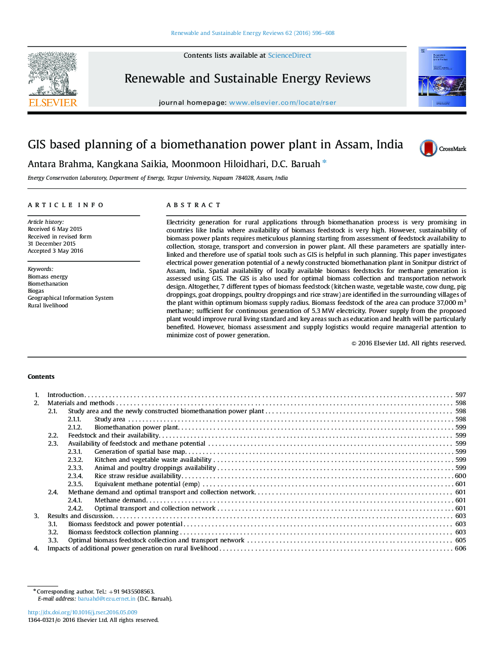 GIS based planning of a biomethanation power plant in Assam, India