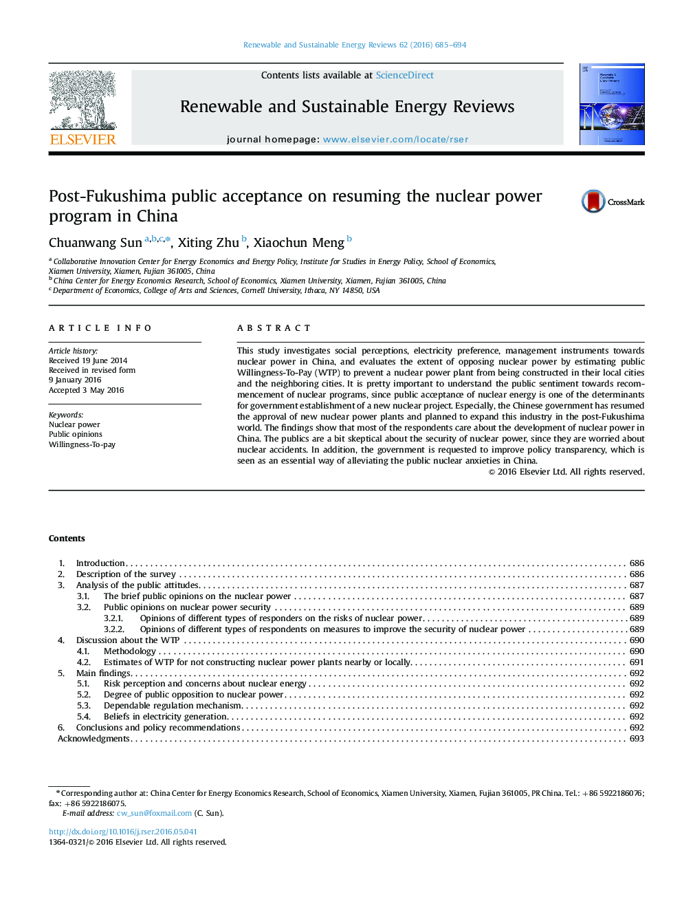 Post-Fukushima public acceptance on resuming the nuclear power program in China